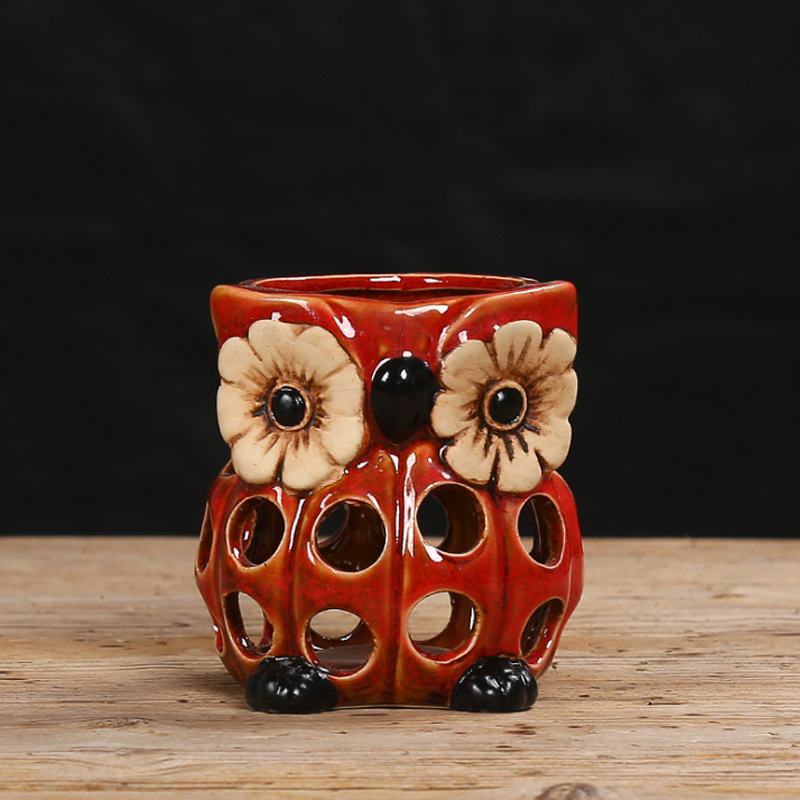 Ceramic owl candle holder Ausgehöhlter Keramik-Eulen-Kerzenständer / Kerzenhalter