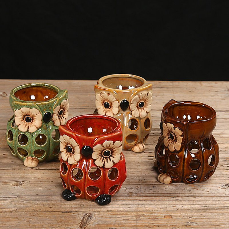 Ceramic owl candle holder Ausgehöhlter Keramik-Eulen-Kerzenständer / Kerzenhalter