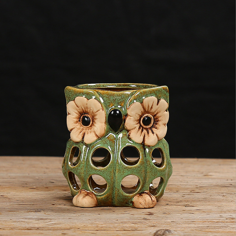 Ceramic owl candle holder Ausgehöhlter Keramik-Eulen-Kerzenständer / Kerzenhalter
