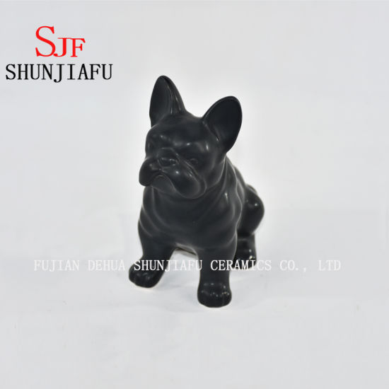 Keramik Sitting French Bulldog Keramik mit schwarz glasiertem Wasser Finish