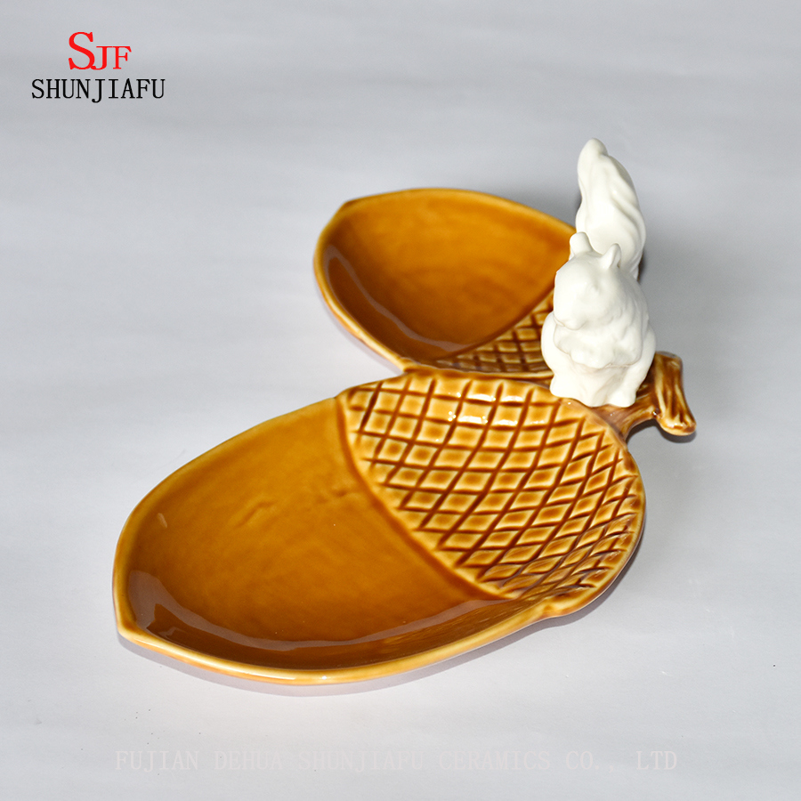 Kreative Doppelkiefernzapfen und s&uuml;&szlig;e Vogelkeramik-Gew&uuml;rzplatte / B.