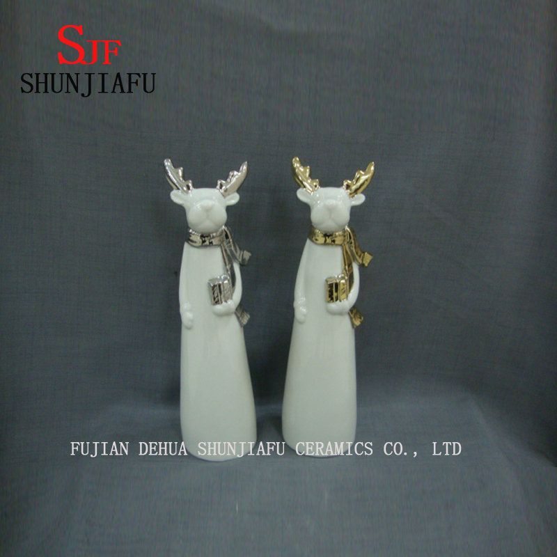 Keramik Elch Dekoration f&uuml;r Weihnachtsgeschenk (Gold und Silber)