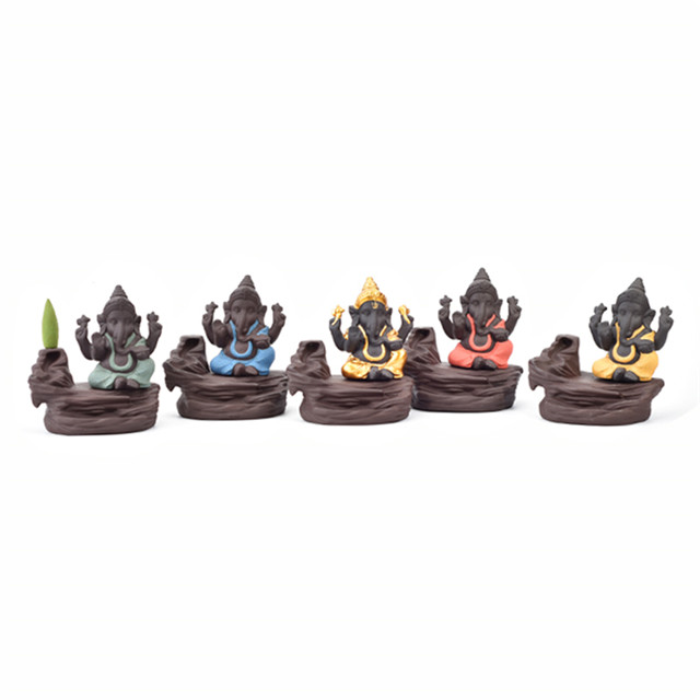 Home Stick Inhaber grün Ganesha Backflow Weihrauchbrenner Elefantengott Emblem Glückverheißend und Erfolg Keramikkegel Räuchergefäß Home Decor