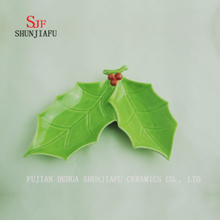2size / Green Leaf Keramik Weihnachten Doppelplatte