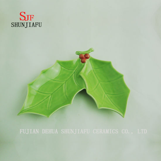 2size / Green Leaf Keramik Weihnachten Doppelplatte