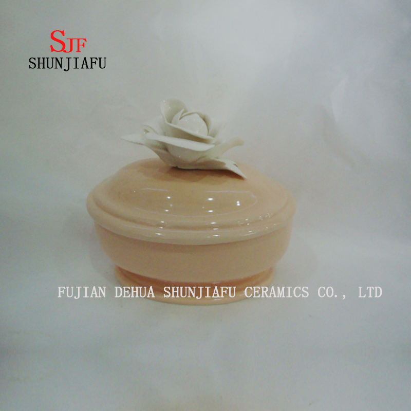 Keramik Schmuckschatulle mit White Rose Flower Deckel
