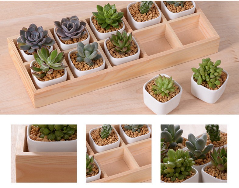 Freizeitschreibtisch mit 5 Keramikt&ouml;pfen auf Gitterbasis