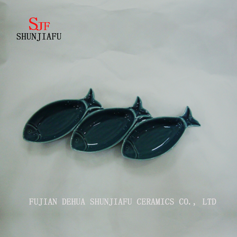 Stock Show 3PCS Mehrzweck Keramik R Platten, mehrfarbige Porzellan Untertassen Sch&uuml;ssel Geschirr Set f&uuml;r Essig / Salat Sojasauce / Wasabi / Chili &Ouml;l-Ozean Serie