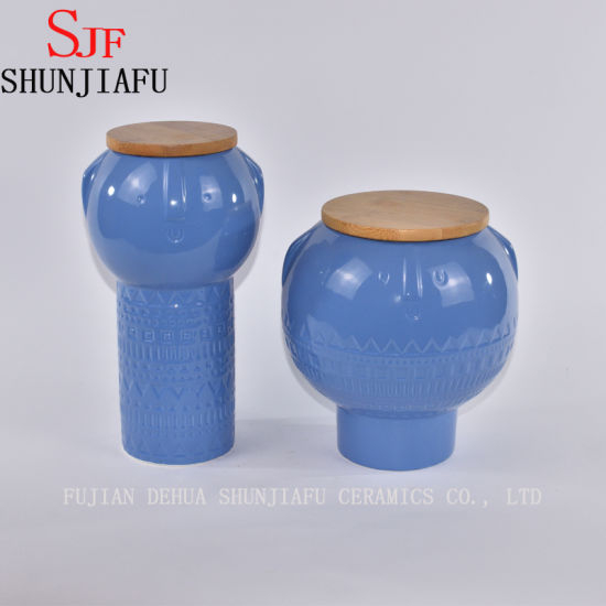 Blauer Keramik-Lebensmittellagerbehälter des modernen Designs