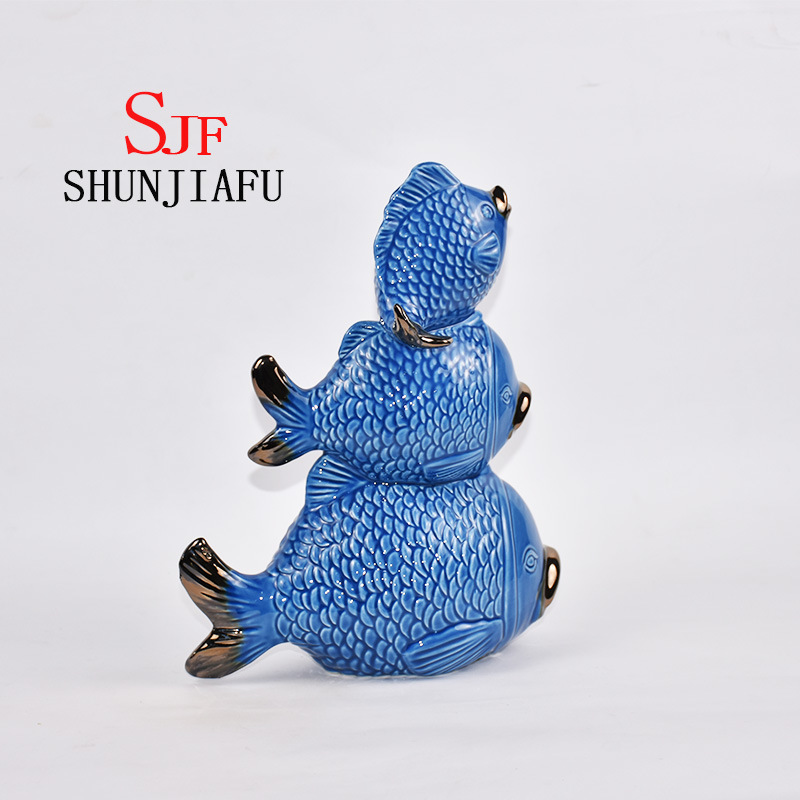 Keramik Drei Fische Harmonische Familie f&uuml;r Heimdekorationen