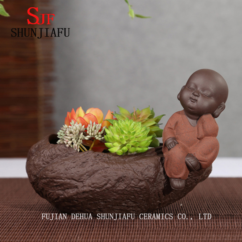 Keramik Haus / Garten Vintage Blumentopf mit kleinen M&ouml;nch