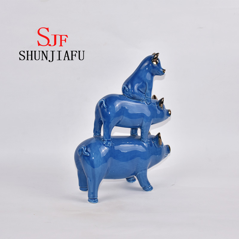 Keramische Drei Schweine Harmonische Familie f&uuml;r Heimdekorationen