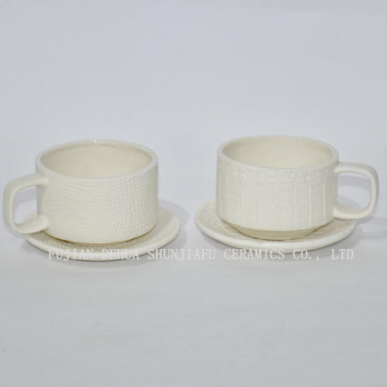 Shunjiafu Keramik Kaffeetassen mit Untertasse, weiß