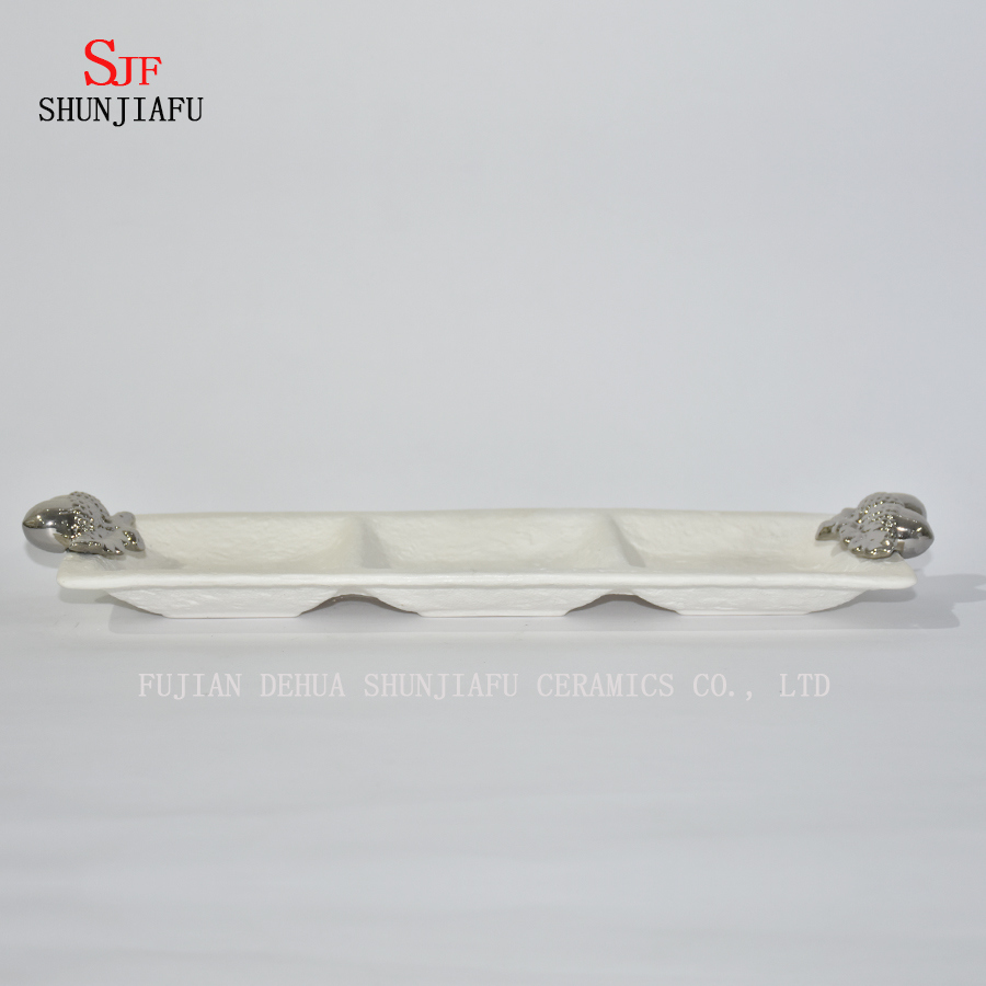 Wei&szlig;es Porzellan Drei kleine Tartan Untertassen Gericht f&uuml;r Vorspeise, Dessert, Salat, Snack, Sushi, Obst, Brot