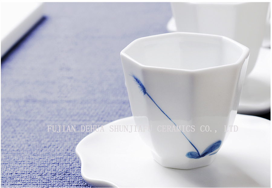 Hochwertige Brilliant White Porecelain Vital Teetasse, Octagon Cup Keramik