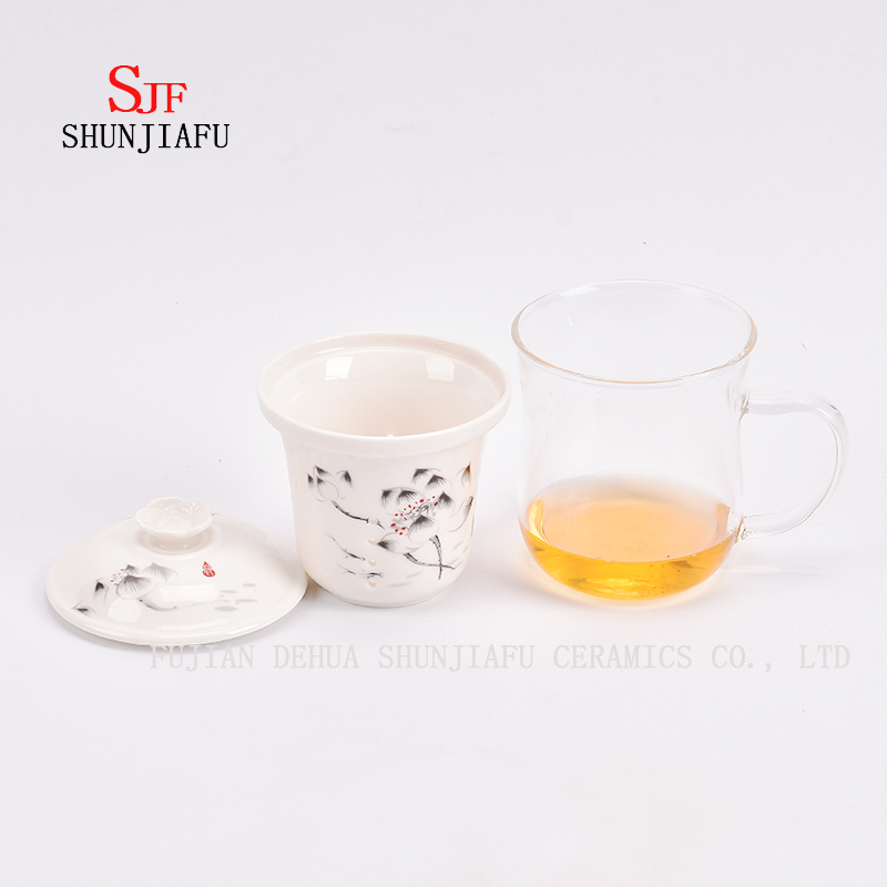 B&uuml;ro und Zuhause Blumentee Tasse, Keramik und Glas Tasse kombinieren, Tee, Kaffee, Blume Tee