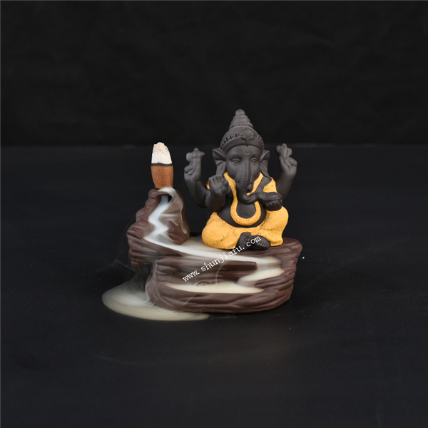 Gelbe Keramik Ganesha Weihrauchbrenner Rauch