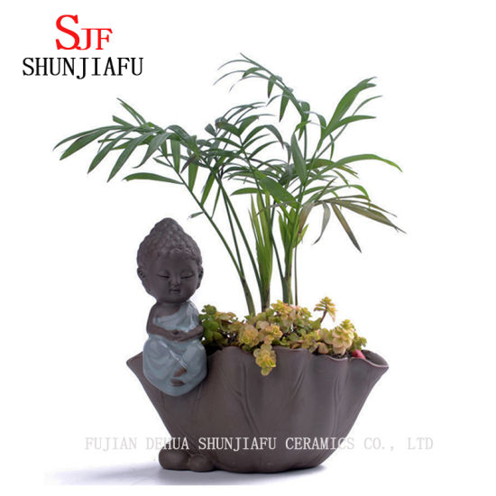 Keramik Haus / Garten Vintage Blumentopf mit kleinen Mönch und Buddha