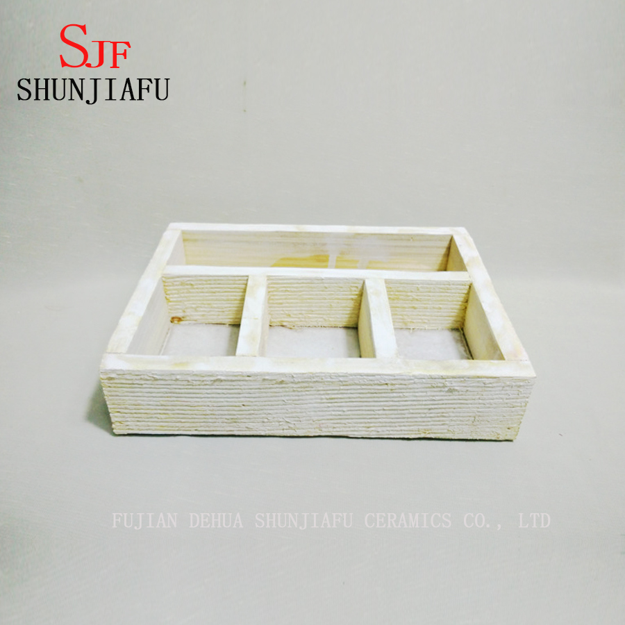 Kundenspezifische rustikale Art realistische k&uuml;nstliche Sukkulenten Brown Wood Square Pflanzgef&auml;&szlig;e Rechteckige Schale