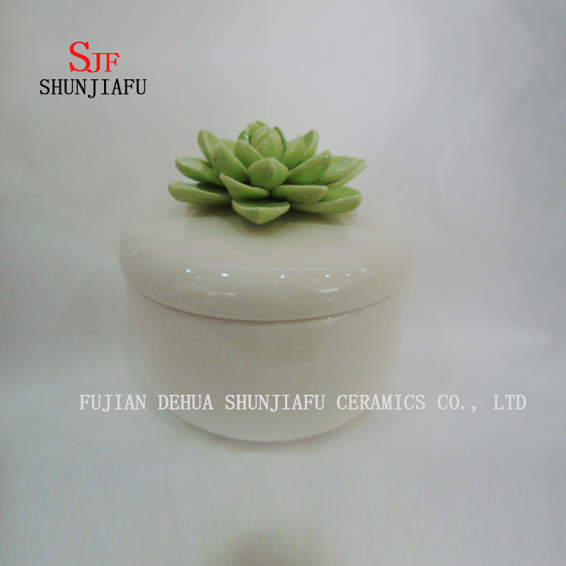 Gr&uuml;ne Blume Kleine Keramik Ring Box Schmuck Rouge Box