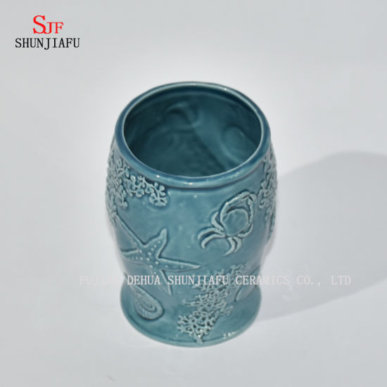 5 Stück. Blaues Keramik-Badezimmerzubehörset / a