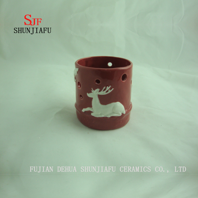 Hirschmuster Keramikkerzenbecher Kerzenhalter f&uuml;r Teelichter, rote Farbe 3 Gr&ouml;&szlig;e