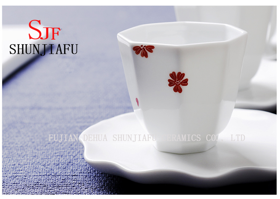Hochwertige Brilliant White Porecelain Vital Teetasse, Octagon Cup Keramik