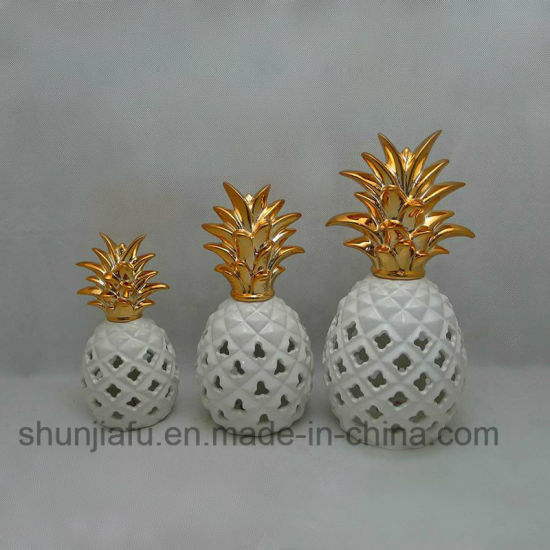 LED Nachtlicht Gold Weiß Keramik Ananas