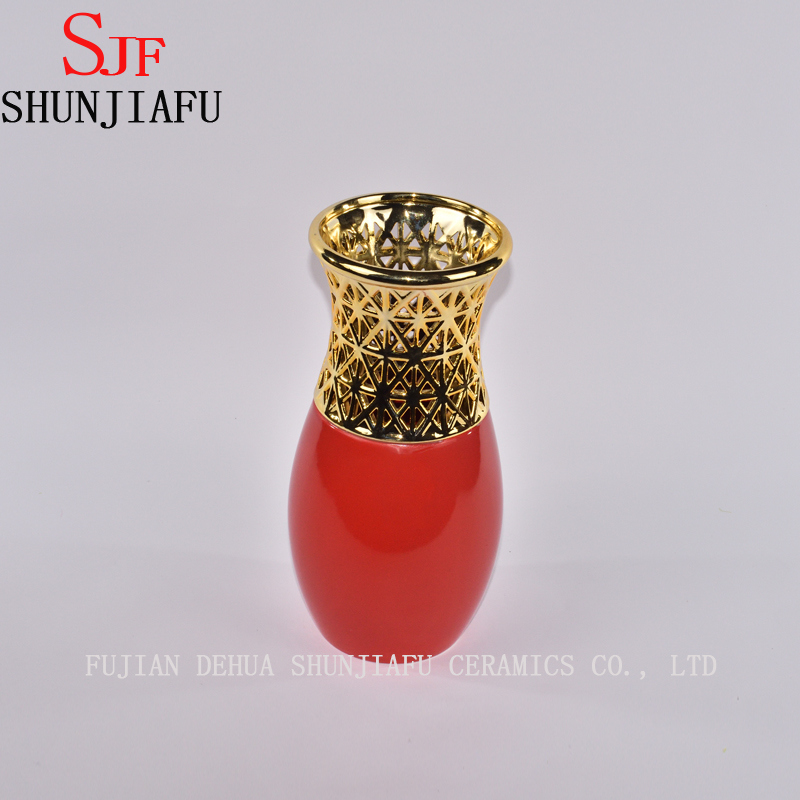 Kleine Keramik-Blumenvase im Morden-Stil f&uuml;r die Inneneinrichtung (rot)