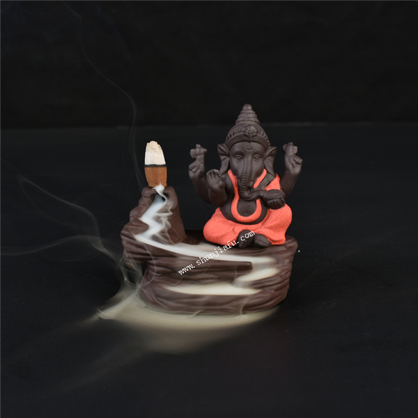 Ceramic Red Ganesha Backflow Weihrauchbrenner Wasserfall Gegenstrom Smog