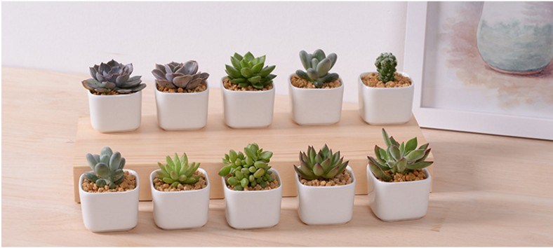 Freizeitschreibtisch mit 5 Keramikt&ouml;pfen auf Gitterbasis