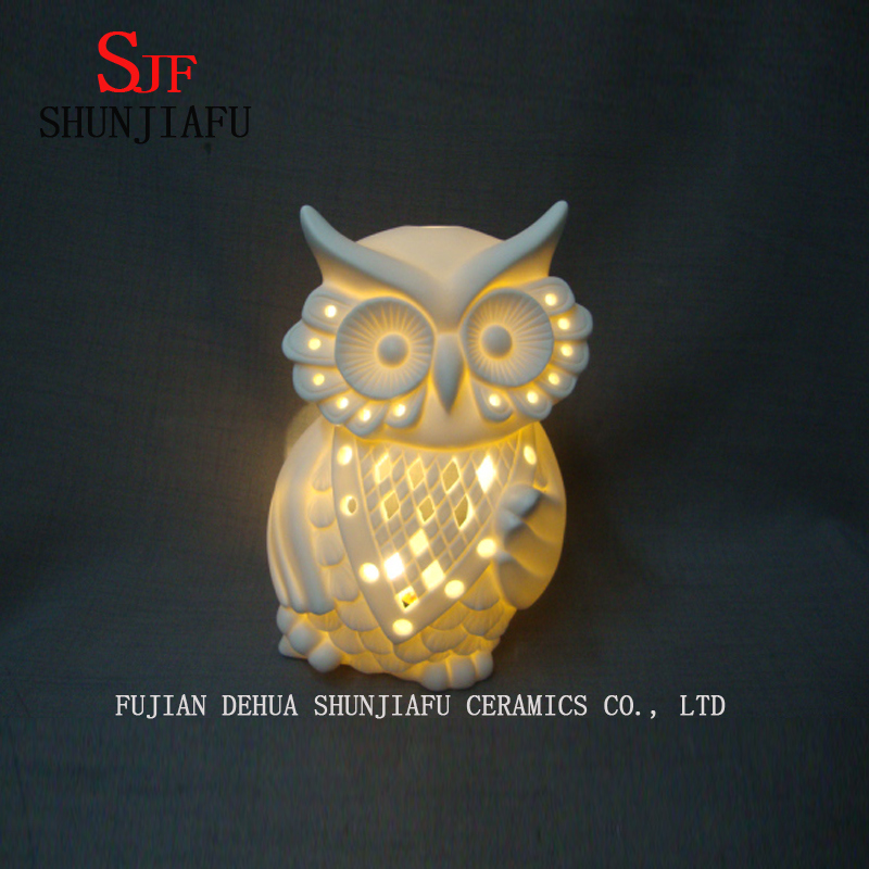 Eule Nachtlicht mit LED-Batterie Keramikdekoration Einrichtung.