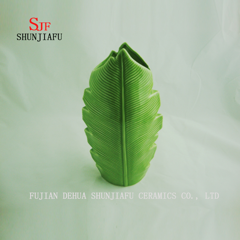 3 Gr&ouml;&szlig;e gr&uuml;ne Bananenblatt Keramikvase / B.