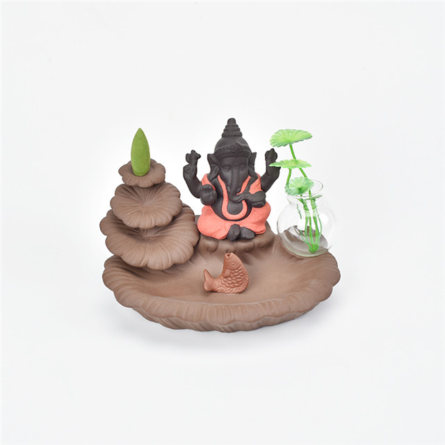 Stabhalter rot Ganesha Backflow Weihrauchbrenner Elefantengott Emblem Glückverheißend und Glasvase Erfolg Keramikkegel Räuchergefäß Home Decor