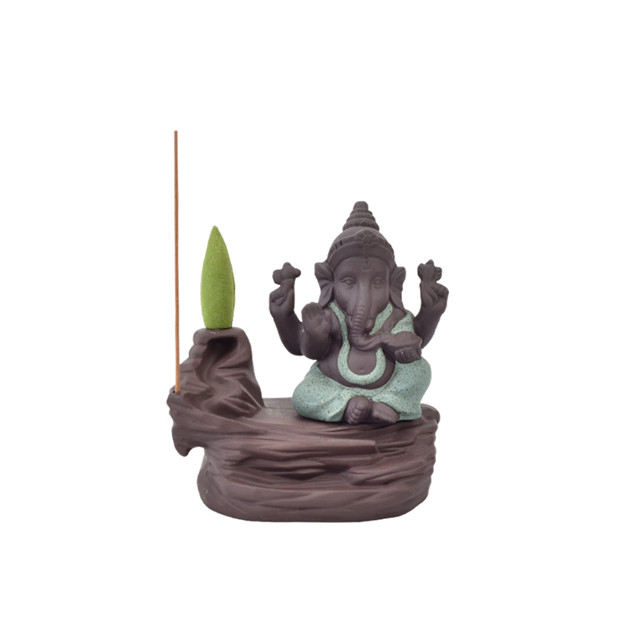 Home Stick Inhaber grün Ganesha Backflow Weihrauchbrenner Elefantengott Emblem Glückverheißend und Erfolg Keramikkegel Räuchergefäß Home Decor