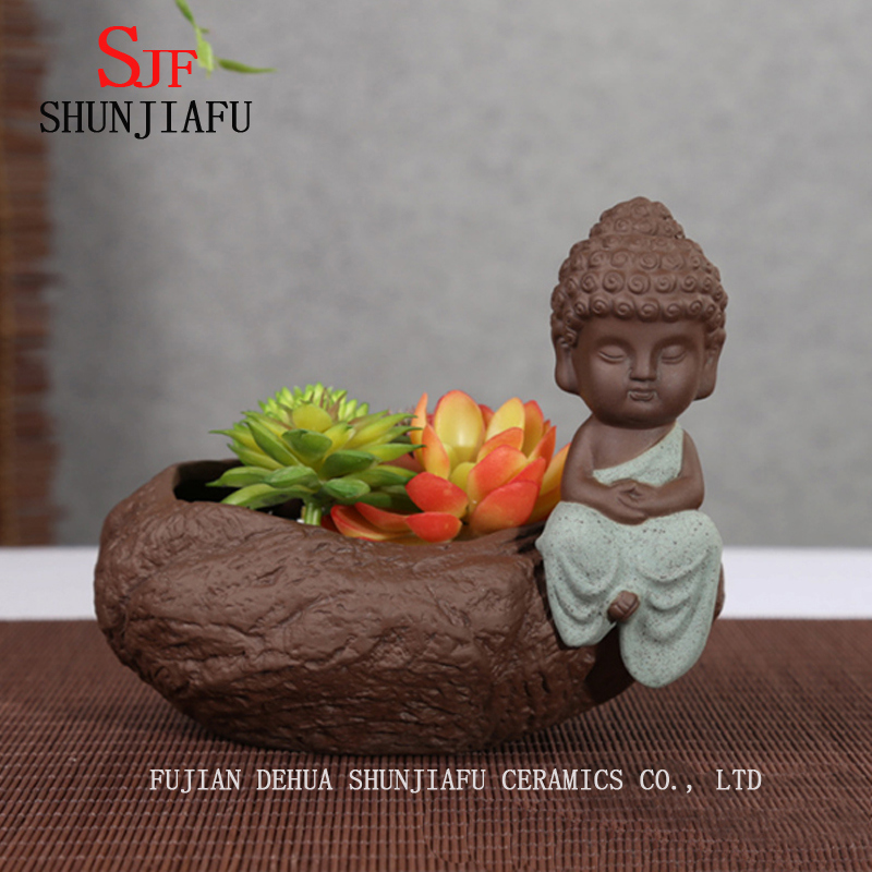 Keramik Haus / Garten Vintage Blumentopf mit kleinen M&ouml;nch