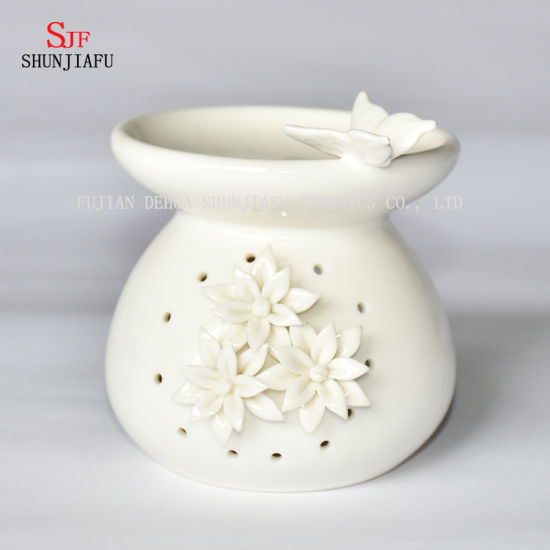 Aroma Lampe Weiß Keramik Ölwärmer Teelichthalter