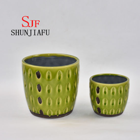 Grüner Keramik-Blumentopf für Dekor
