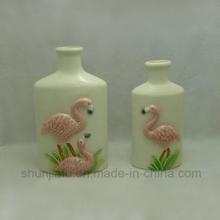 Flamingos Pantter Vase glasierte Keramik