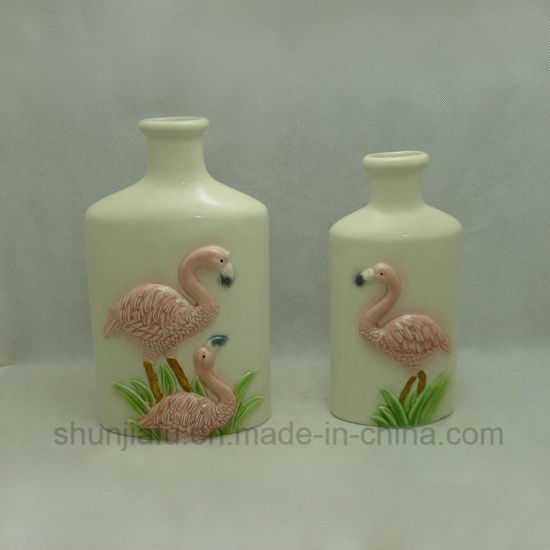 Flamingos Pantter Vase glasierte Keramik