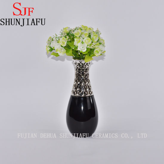 Kleine Keramik-Blumenvase im Morden-Stil für die Inneneinrichtung (schwarz)