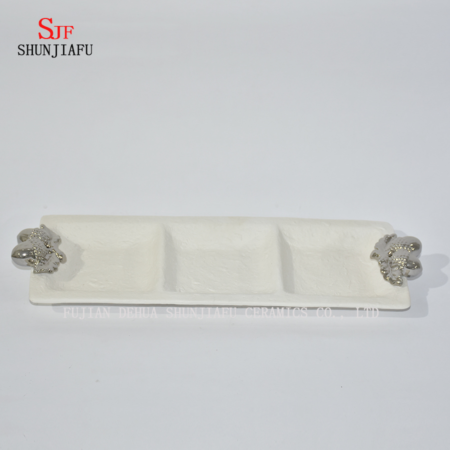 Wei&szlig;es Porzellan Drei kleine Tartan Untertassen Gericht f&uuml;r Vorspeise, Dessert, Salat, Snack, Sushi, Obst, Brot