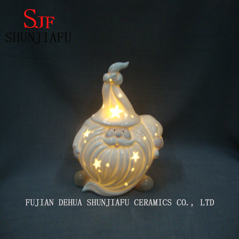 Keramik Weihnachtsmann Kerzenhalter LED Flamme f&uuml;r Zuhause / Weihnachtsdekoration