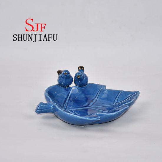 Keramik Ahornblatt geformte Teller, dekorative Schale mit Vögeln