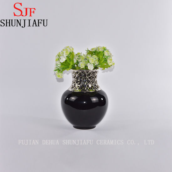 Kleine Keramik-Blumenvase im Morden-Stil für die Inneneinrichtung (schwarz)