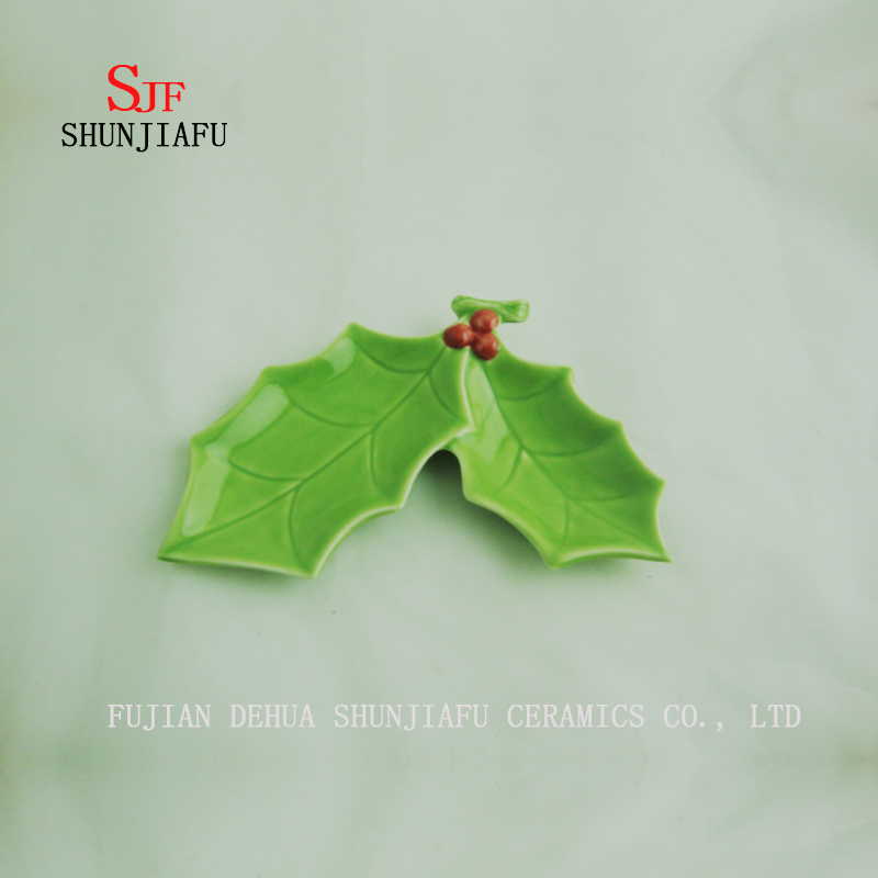 2size / Green Leaf Keramik Weihnachten Doppelplatte