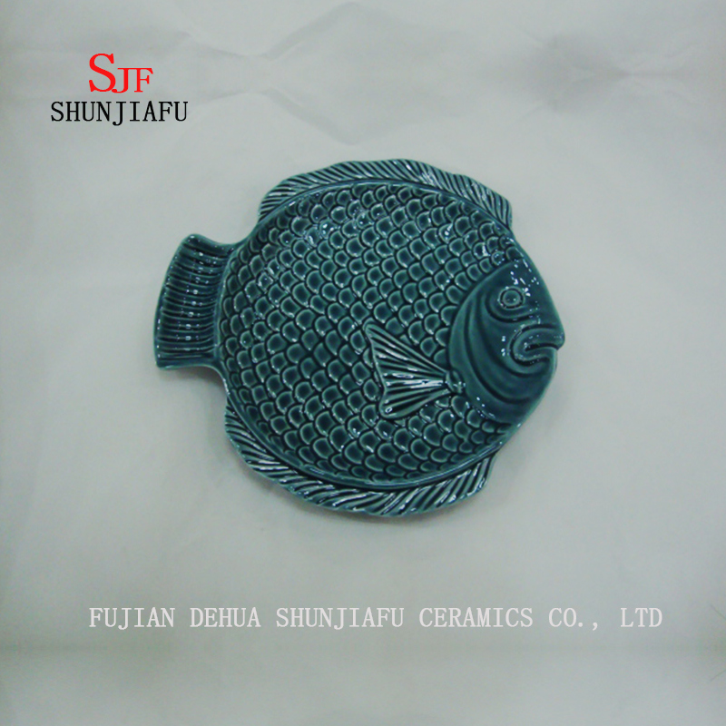 Keramik Fischplatte Mehrzweck Glasur Sauce Essig Geschirr Geschirr Teller-Ocean Serie