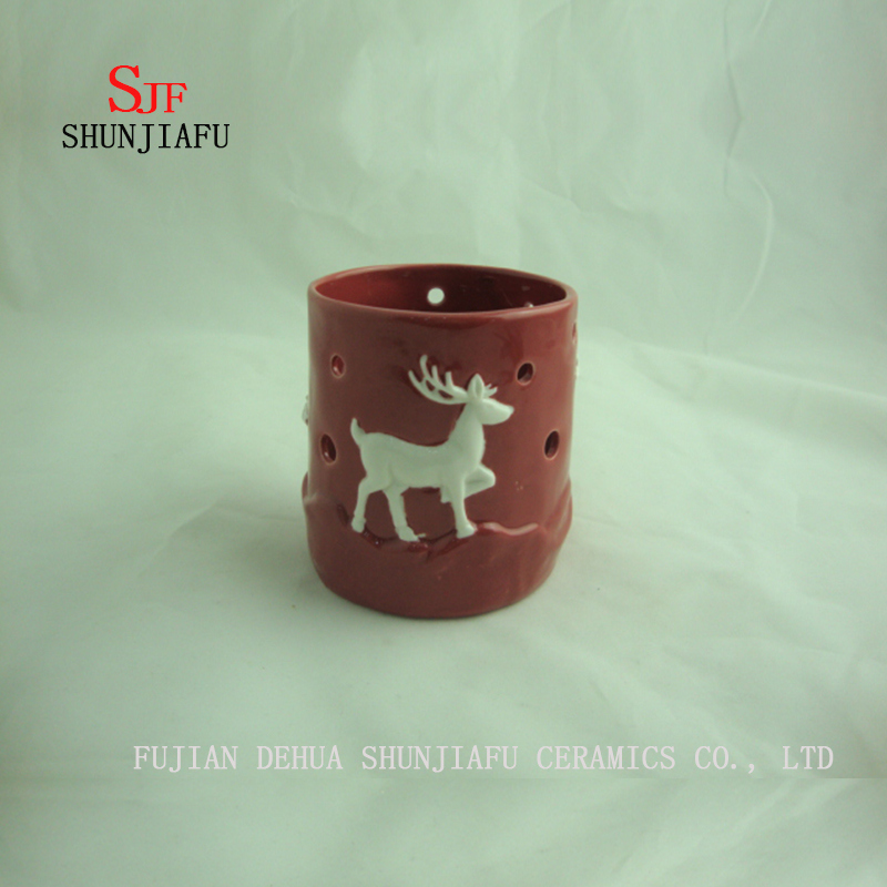 Hirschmuster Keramikkerzenbecher Kerzenhalter f&uuml;r Teelichter, rote Farbe 3 Gr&ouml;&szlig;e