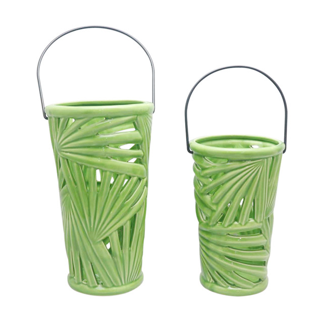 Keramik Green Basket Style Hurricane Lampe