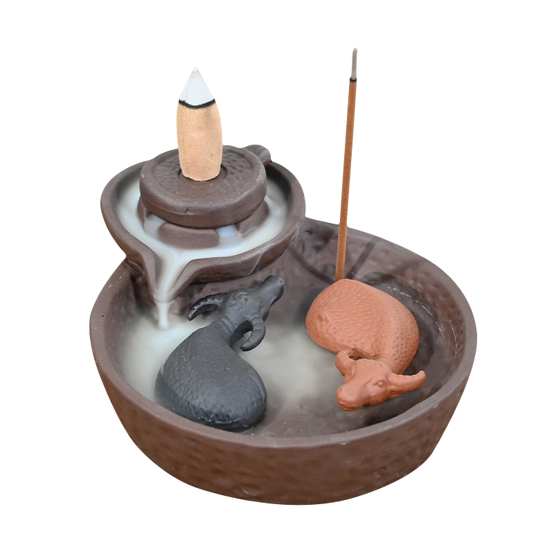 Doppelbull mit Kuhdesign-Keramik-Rückfluss-Räucherbrenner